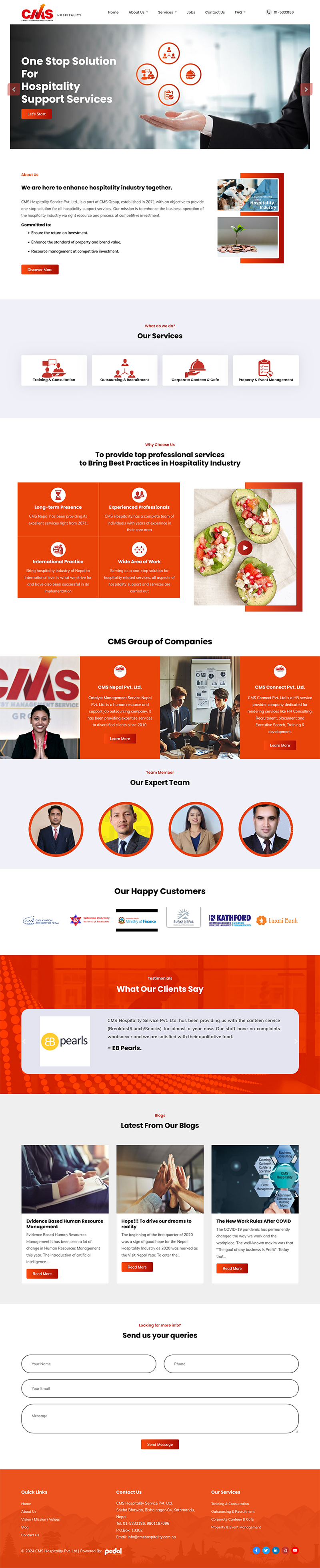 Screenshot of CMS Hospitality website